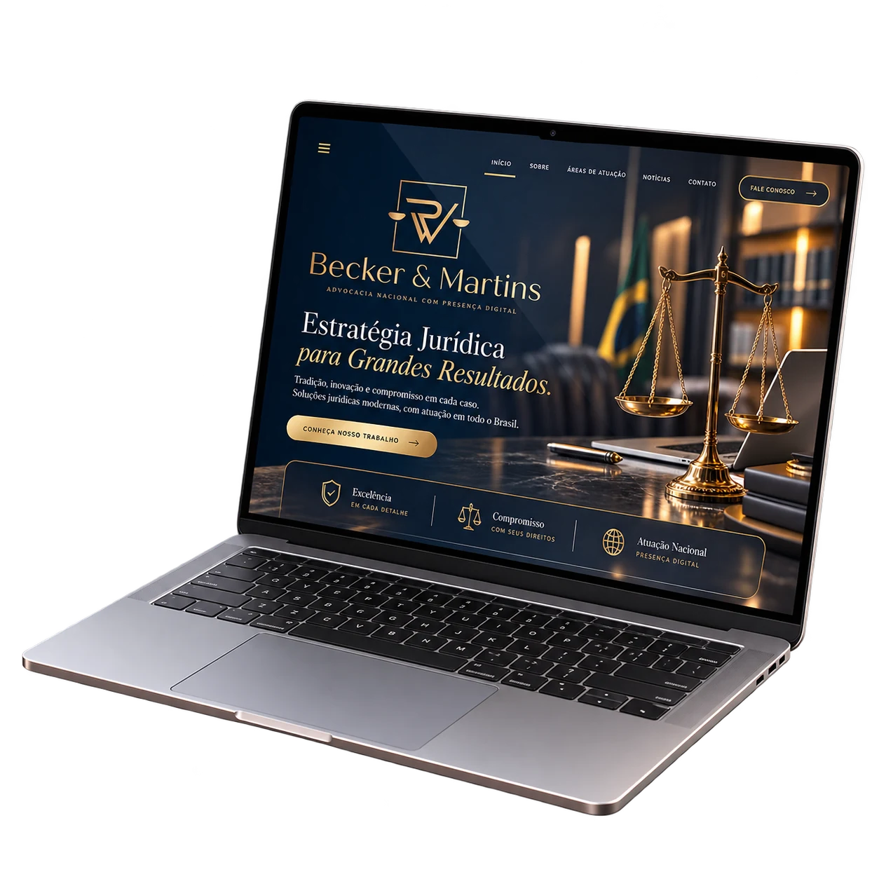 Notebook com o site da Becker & Martins